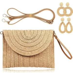 Straw Clutch Handbag Summer Beach Straw Purse Women woven Envelope Bag